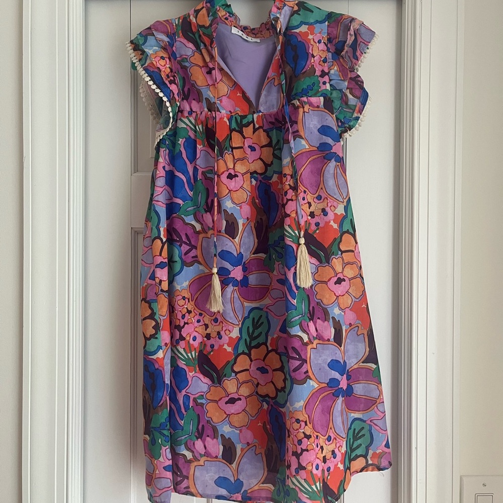 THML Multicolor Floral Shift Dress — Purple, Pink, Orange, Green, Blue